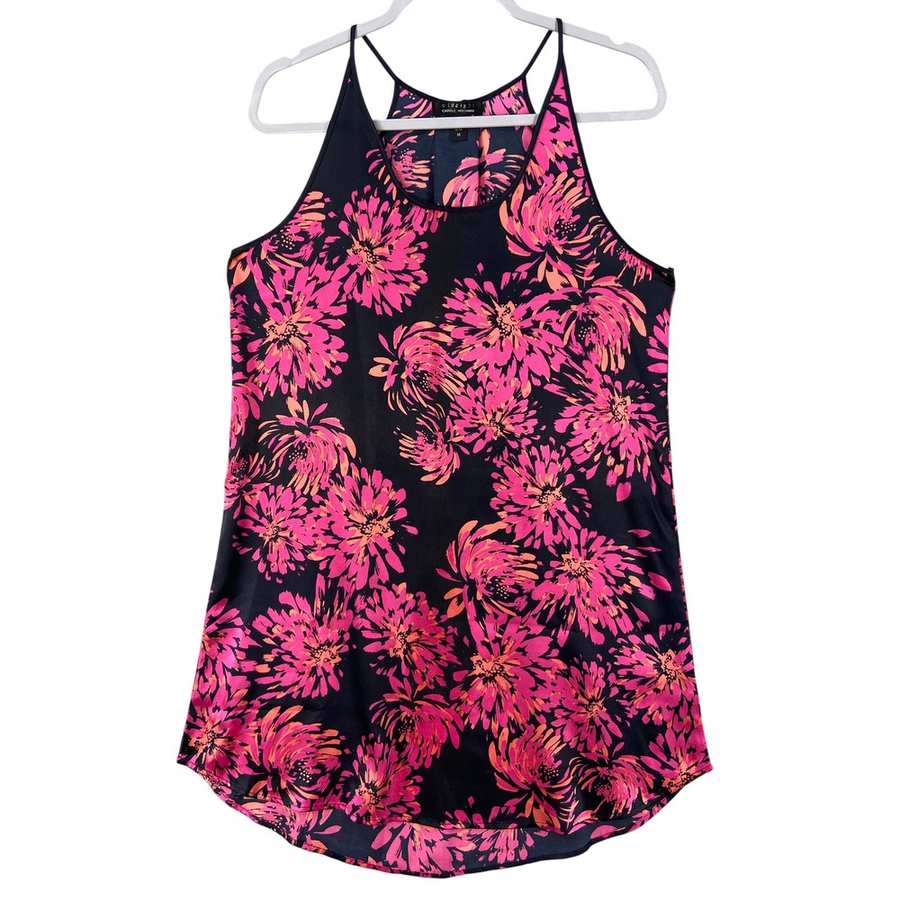 Midnight by Carole Hochman Gown Womens Sz M Navy Pink Floral High Neck Sleep